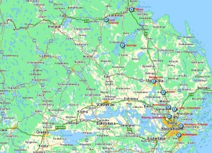 Karta över orterna där Lars Lindström bodde med sin familj.